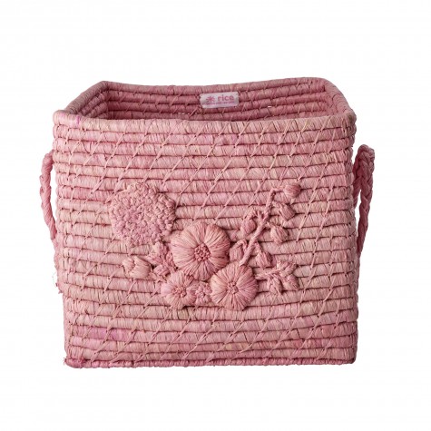 Cesto porta oggetti rosa con ricamo floreale