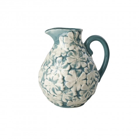 Brocca in ceramica verde acqua con fiori in rilievo