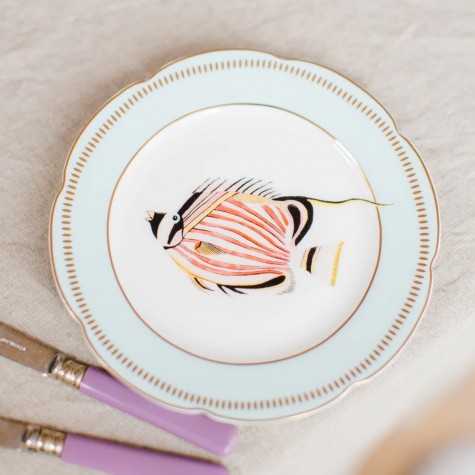 Piattino da dessert in porcellana con pesciolino a righe |