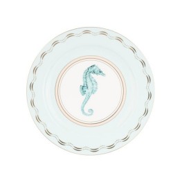 Piatto piano in porcellana azzurro con cavalluccio marino |
