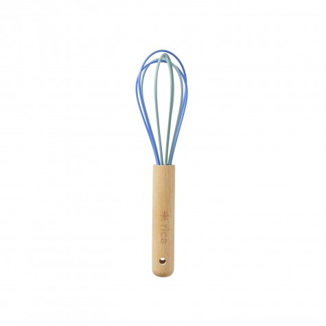 Frusta piccola da cucina in legno e silicone azzurro
