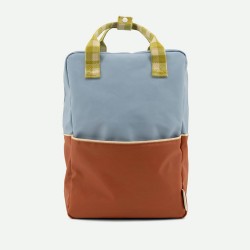 Zaino in materiale riciclato bicolor azzurro e castagno