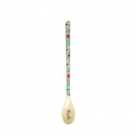 Cucchiaino lungo in melamina azzurra fantasia floreale