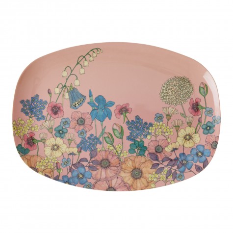 Piatto ovale in melamina rosa fantasia floreale