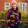 Maglione donna nero fantasia leopardi colorati