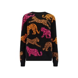Maglione donna nero fantasia leopardi colorati