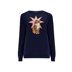 Maglione donna blu fantasia Star Cat