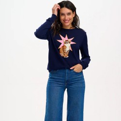 Maglione donna blu fantasia Star Cat 2