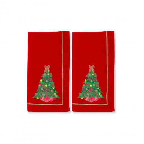 Coppia di tovaglioli ricamati fantasia albero di Natale