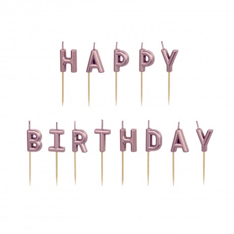 Candeline Happy Birthday rosa metalizzato