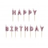 Candeline Happy Birthday rosa metalizzato