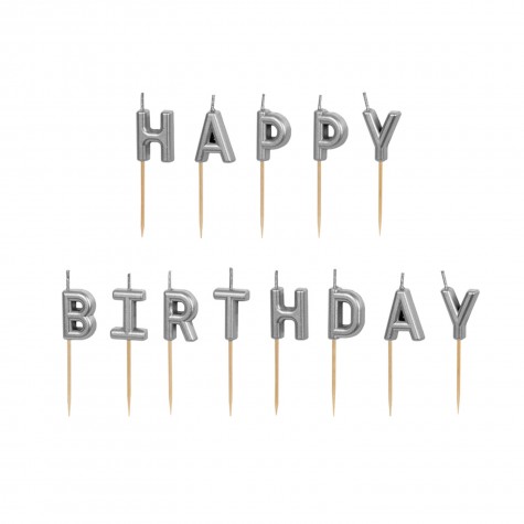 Candeline Happy Birthday argento metalizzato