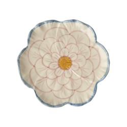 Piatto da dolce in ceramica a forma di fiore con bordo azzurro