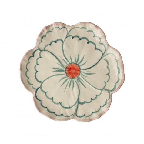 Piatto da dolce in ceramica a forma di fiore con bordo rosa