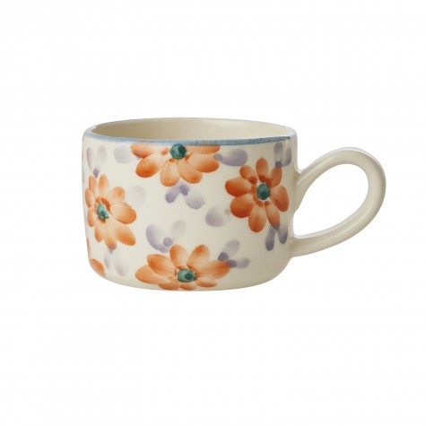 Tazza da cappuccino in ceramica con fiori arancioni dipinti a