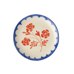 Piattino da dessert in ceramica con fiori rossi dipinti a mano