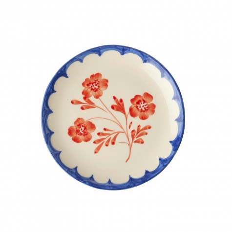 Piattino da dessert in ceramica con fiori rossi dipinti a mano