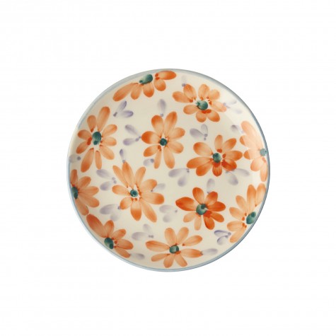 Piattino da dessert in ceramica con fiori arancioni dipinti a