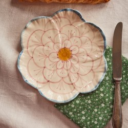 Piatto da dolce in ceramica a forma di fiore con bordo azzurro 2