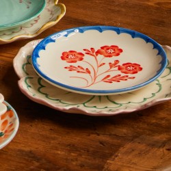 Piattino da dessert in ceramica con fiori rossi dipinti a mano 2