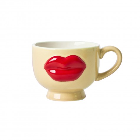 Mug in ceramica crema con labbra in rilievo