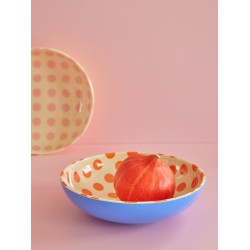 Insalatiera bassa in melamina blu e pois arancioni 2