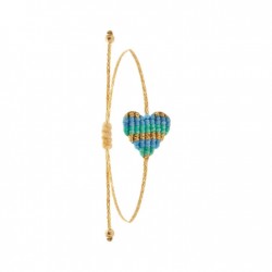 Braccialetto cuore a righe azzurre e oro multicolor