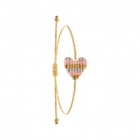 Braccialetto cuore a righe rosa, argento e oro multicolor Braccialetto cuore a righe rosa, argento e oro multicolor
