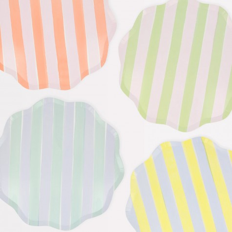 Piatti di carta a righe bicolor pastello