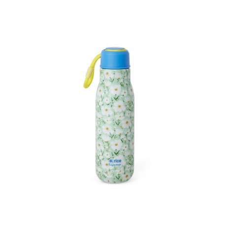 Borraccia in acciaio inox verde menta con fiori