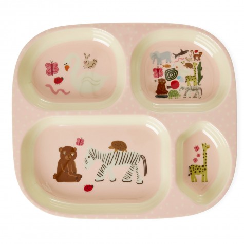 Piatto pappa a scomparti fantasia Wildlife rosa