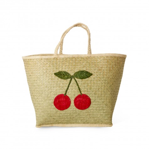 Borsa in rafia con ciliegie ricamate