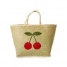 Borsa in rafia con ciliegie ricamate