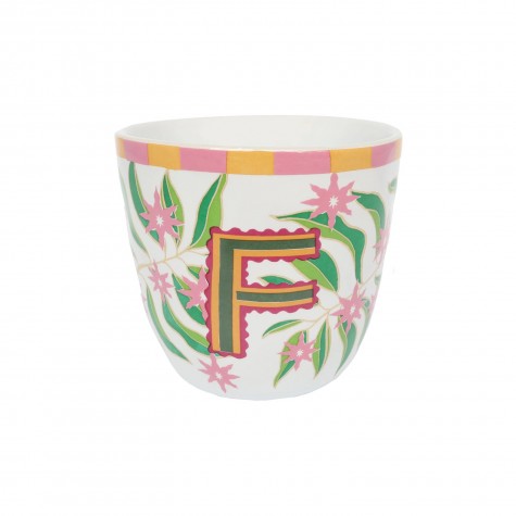 Bicchiere in ceramica con iniziale F