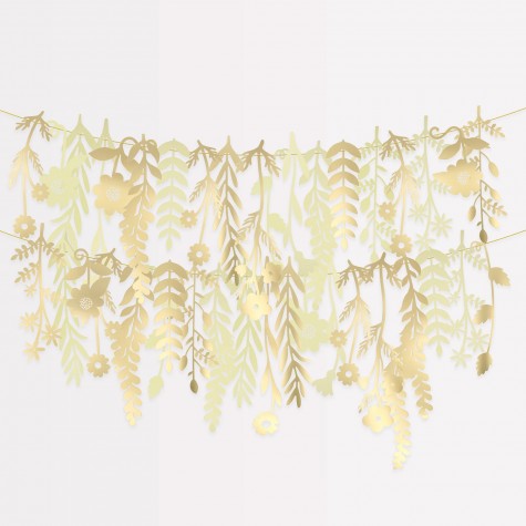 Festone di carta con foglie e fiori oro