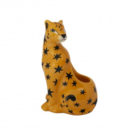 Candelabro in ceramica a forma di leopardo