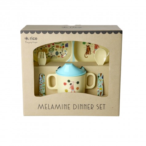 Set pappa in melamina a tema parco divertimenti azzurro