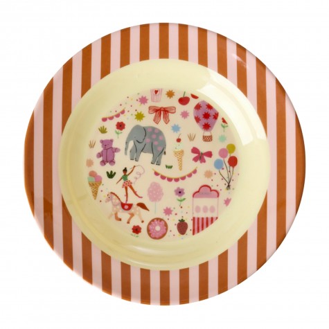 Piatto fondo bimbo a righe rosa con parco divertimenti