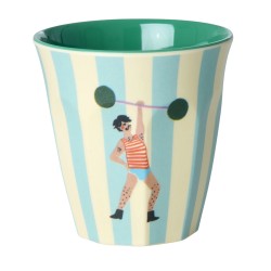 Bicchiere piccolo in melamina a righe con acrobata