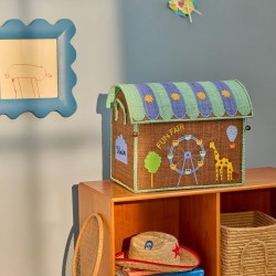 Cesta portagiochi piccola in rafia a tema parco divertimenti