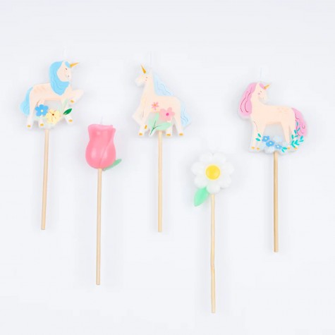Candeline di compleanno con unicorni e fiori | Meri Meri Candeline di compleanno con unicorni e fiori | Meri Meri