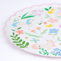 Piattini di carta con unicorni e fiori 2