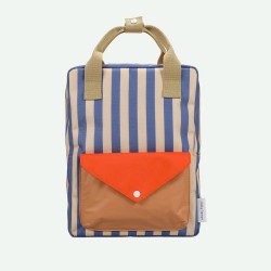 Zainetto in plastica riciclata a righe con tasca frontale a