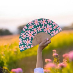 Ventaglio verde con fiori rosa 2