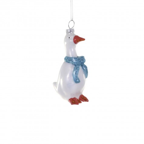 Decorazione in vetro soffiato a forma di oca con sciarpa