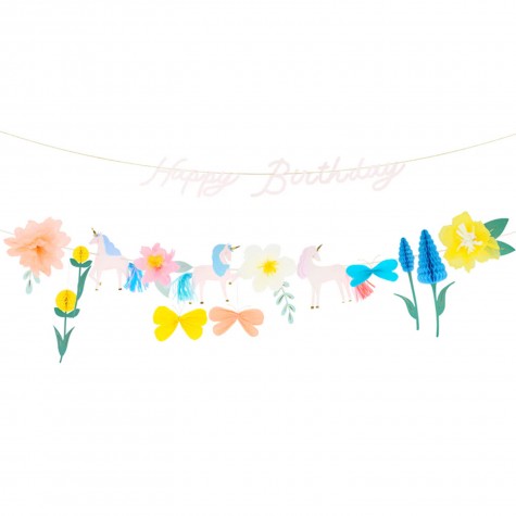 Festone di carta Happy Birthday con unicorni e fiori | Meri Meri
