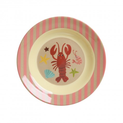 Piatto fondo bimbo a righe rosa con animali marini | Rice