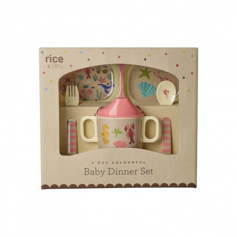 Set pappa in melamina rosa con animali marini | Rice Set pappa in melamina rosa con animali marini | Rice