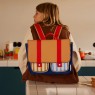 Cartella in tessuto riciclato beige e blu con ricami interni |
