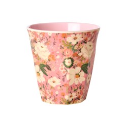 Bicchiere medio rosa in melamina con fiori